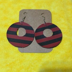 Striped Red and Black Circle Earrings
